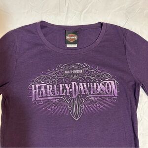 Harley-Davidson Long Sleeve T-Shirt Womens L Purple Bling Rhinestone Raleigh NC